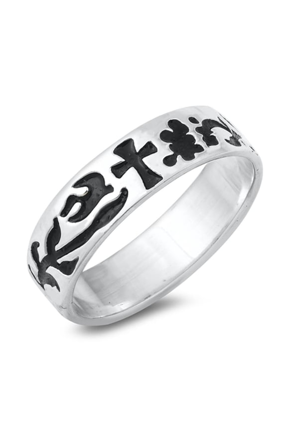Oxidized Cross Vine Leaf Love Purity Ring .925 Sterling Silver Band Jewelry Female Male Size 6
