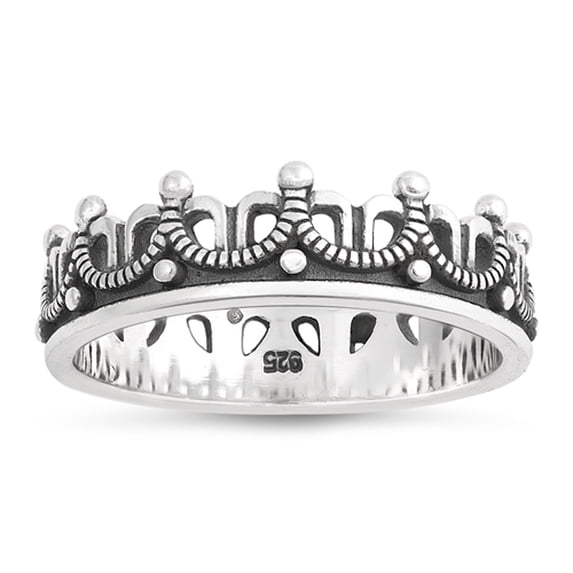 Oxidized Crown Tiara King Royalty Ring .925 Sterling Silver Band Jewelry Female Male Unisex Size 8