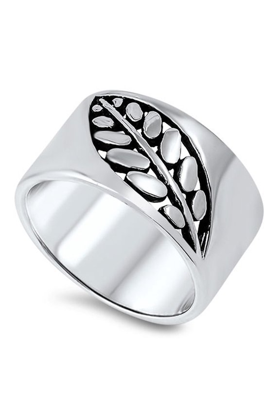 Oxidized Cutout Leaf Branch Wide Ring .925 Sterling Silver Band Jewelry Female Male Unisex Size 5