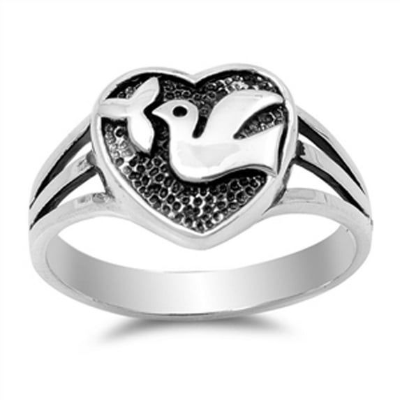 Oxidized Dove Leaf Peace Heart Purity Ring .925 Sterling Silver Band Jewelry Female Male Size 6