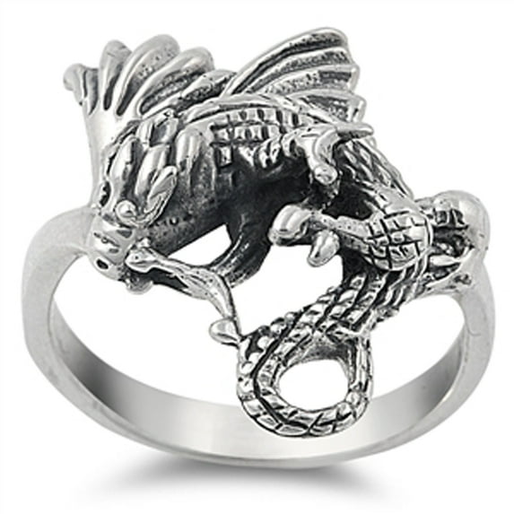 Oxidized Dragon Mystical Fantasy Animal Ring 925 Sterling Silver Band Jewelry Female Male Size 7