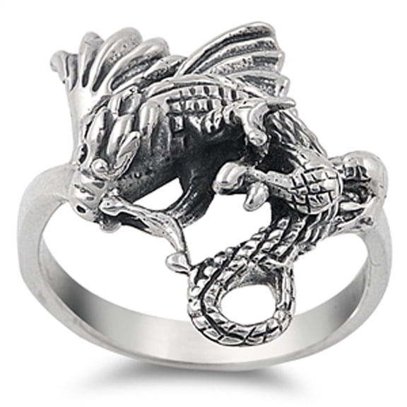 Oxidized Dragon Mystical Fantasy Animal Ring ( Sizes 5 6 7 8 9 10 11 12 13 14 ) 925 Sterling Silver Band Rings (Size 11)