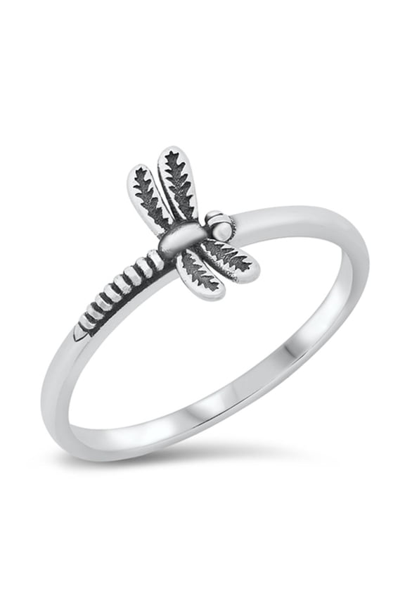 Oxidized Dragonfly Garden Ring .925 Sterling Silver Band Jewelry Female Male Unisex Size 4