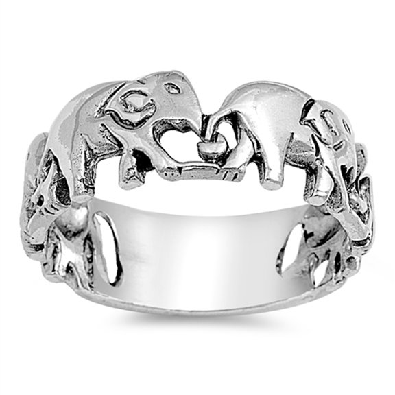 Oxidized Elephant Migration Herd Ring .925 Sterling Silver Band Jewelry Female Male Unisex Size 10
