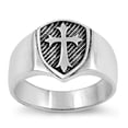 thumbnail image 1 of Oxidized Etched Cross Medieval Shield Ring .925 Sterling Silver Band Jewelry Female Male Size 13, 1 of 4