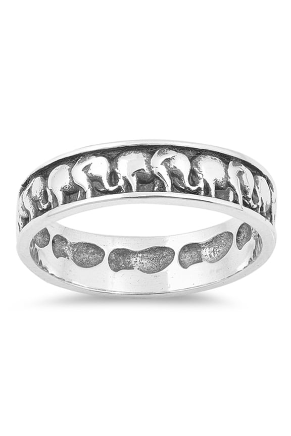 Oxidized Eternity Elephant Animal Ring .925 Sterling Silver Band Jewelry Female Male Unisex Size 10
