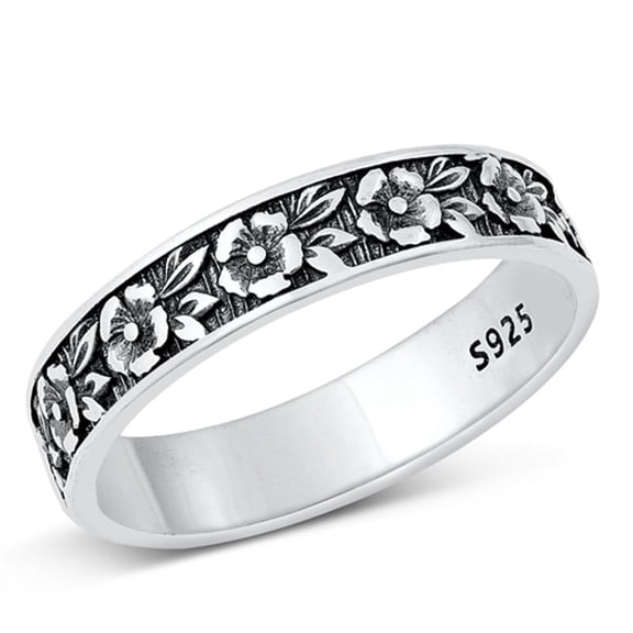 Oxidized Eternity Flower Ring .925 Sterling Silver Band Jewelry Female Male Unisex Size 9
