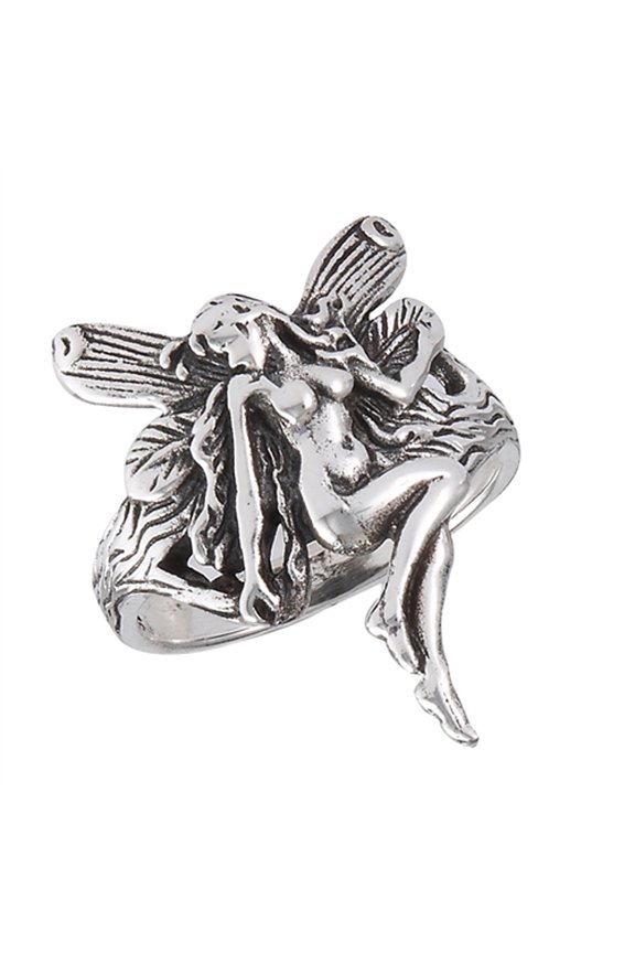 Oxidized Fairy Female Wings Ring .925 Sterling Silver Band Jewelry Male Unisex Size 10