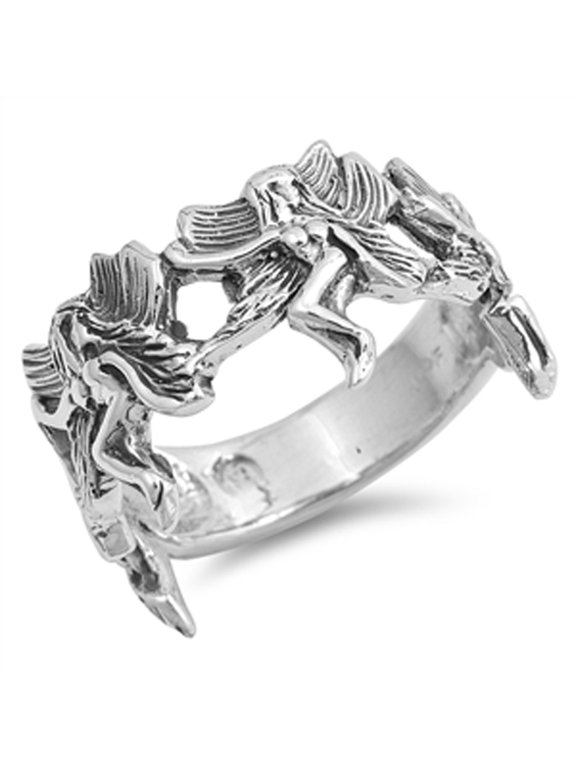 Oxidized Fairy Wing Mystical Ring .925 Sterling Silver Band Jewelry Female Male Unisex Size 4