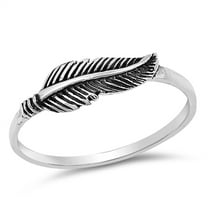 Oxidized Feather Leaf Dainty Boho Sterling Silver Midi Ring 925 Jewelry Female Male Unisex Size 9
