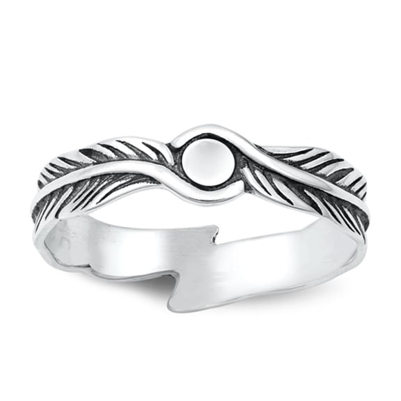Oxidized Feather Promise Ring .925 Sterling Silver Band Jewelry Female Male Unisex Size 5