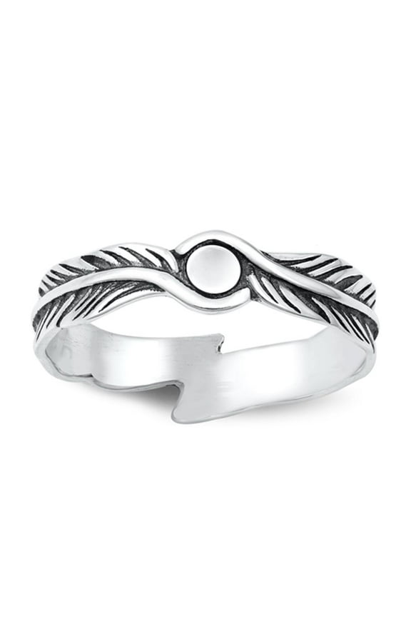 Oxidized Feather Promise Ring .925 Sterling Silver Band Jewelry Female Male Unisex Size 9