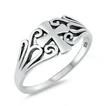 Oxidized Filigree Cross Swirl Christian Ring 925 Sterling Silver Band Jewelry Female Male Size 7