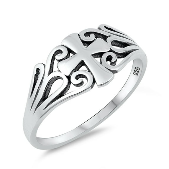 Oxidized Filigree Cross Swirl Christian Ring 925 Sterling Silver Band Jewelry Female Male Size 7