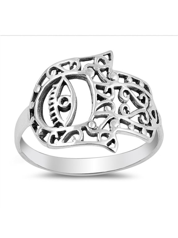 Oxidized Filigree Evil Eye Hand of God Ring .925 Sterling Silver Band Jewelry Female Male Size 8