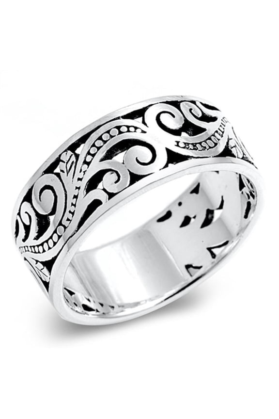 Oxidized Filigree Floral Bali Bead Wide Ring 925 Sterling Silver Band Jewelry Female Male Size 13