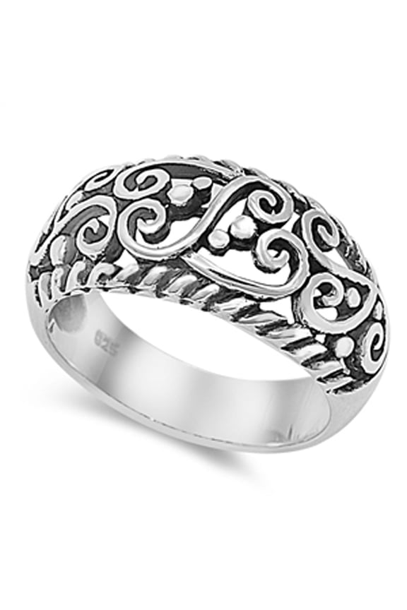 Oxidized Filigree Heart Purity Promise Ring ( Sizes 4 5 6 7 8 9 10 11 ) .925 Sterling Silver Band Rings (Size 4)