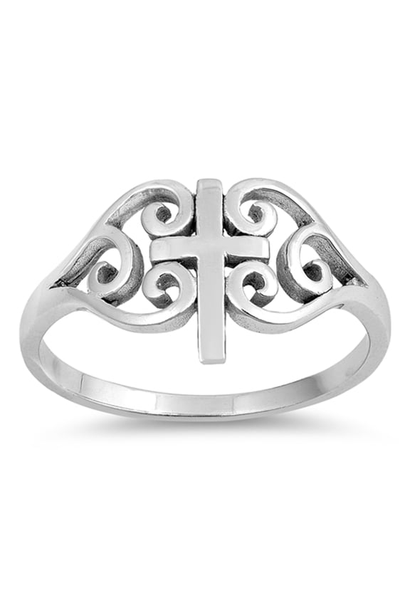 Oxidized Filigree Swirl Cross Heart Ring .925 Sterling Silver Band Jewelry Female Male Unisex Size 9