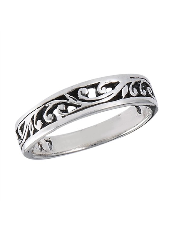 Oxidized Filigree Vintage Vine Stackable Ring Sterling Silver Band 925 Jewelry Female Male Size 9