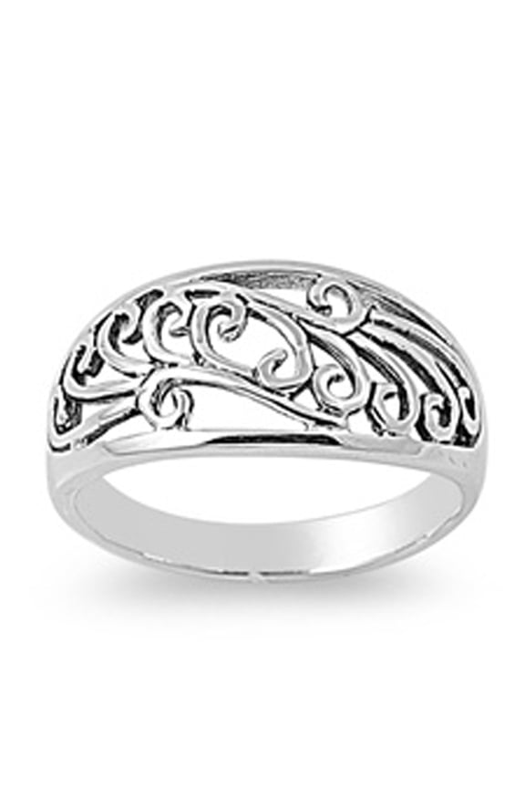 Oxidized Filigree Wave Swirl Tree Leaf Ring .925 Sterling Silver Band Jewelry Female Male Size 7