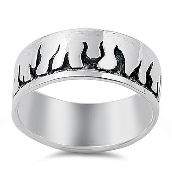 Oxidized Flame Wide Biker Wedding Ring .925 Sterling Silver Band Jewelry Female Male Unisex Size 12