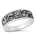 thumbnail image 1 of Oxidized Floral Flower Ring .925 Sterling Silver Band Jewelry Female Male Unisex Size 8, 1 of 4