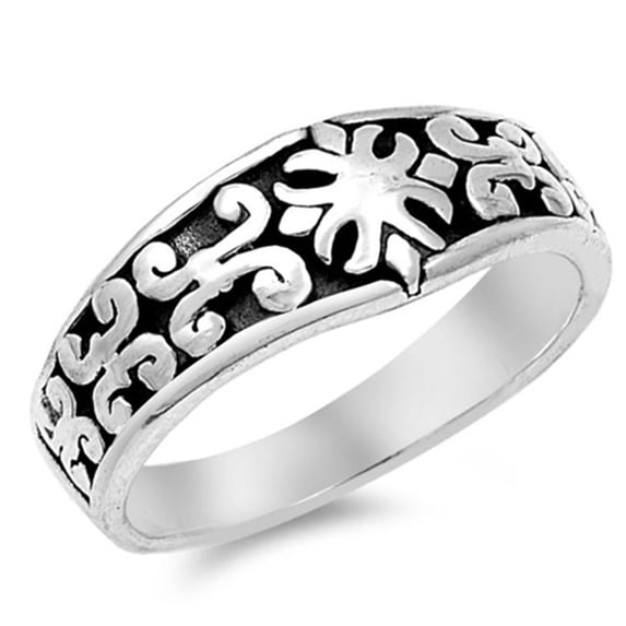 Oxidized Flower Cross Fleur De Lis Ring .925 Sterling Silver Band Jewelry Female Male Unisex Size 8
