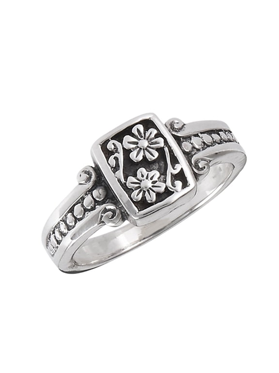 Oxidized Flower Daisy Vintage Beaded Ring .925 Sterling Silver Band Jewelry Female Male Size 6