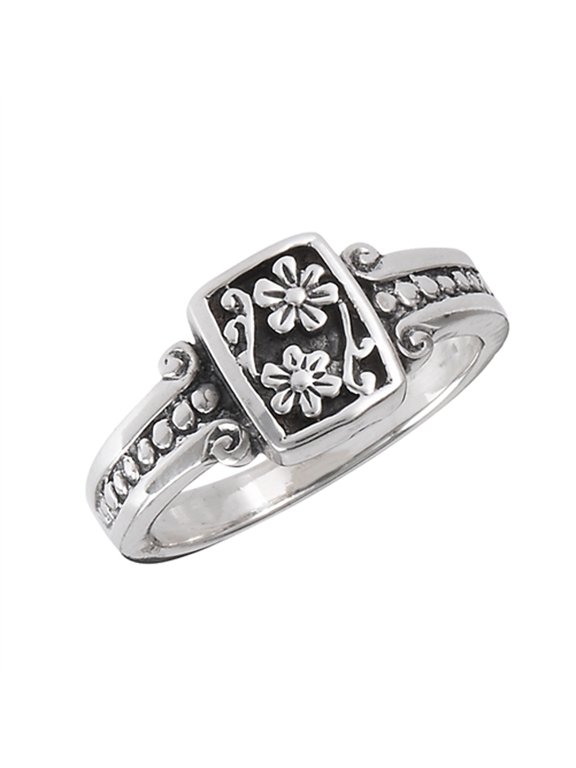 Oxidized Flower Daisy Vintage Beaded Ring .925 Sterling Silver Band Jewelry Female Male Size 9