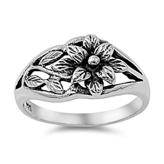 Oxidized Flower Hawaiian Plumeria Leaf Ring .925 Sterling Silver Band Jewelry Female Male Size 4