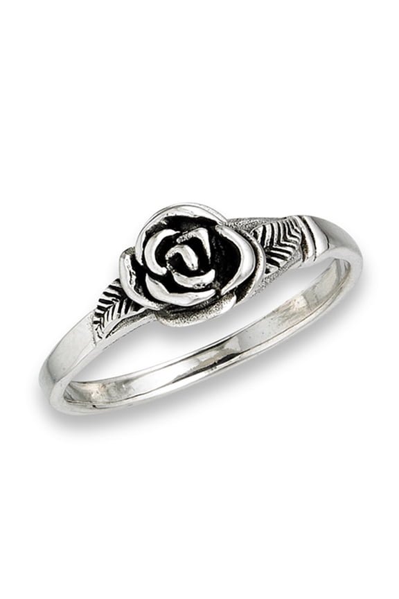 Oxidized Flower Rose Leaf Promise Ring .925 Sterling Silver Band Jewelry Female Male Unisex Size 8