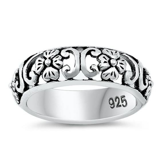 Oxidized Flower Swirl Filigree Ring 925 Sterling Silver Band Jewelry Female Male Unisex Size 6