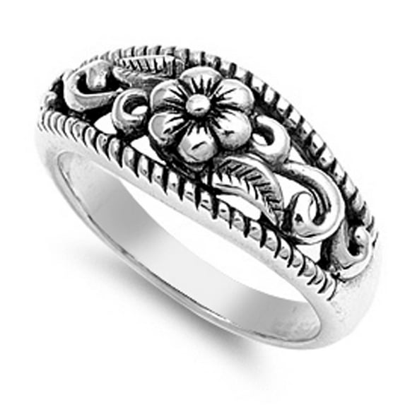 Oxidized Hawaiian Plumeria Flower Leaf Ring .925 Sterling Silver Band Jewelry Female Male Size 5