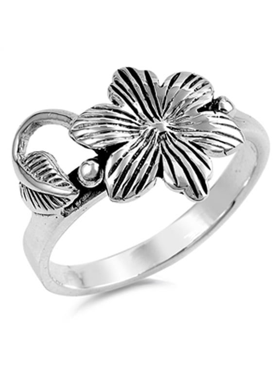 Oxidized Hawaiian Plumeria Leaf Flower Ring .925 Sterling Silver Band Jewelry Female Male Size 8