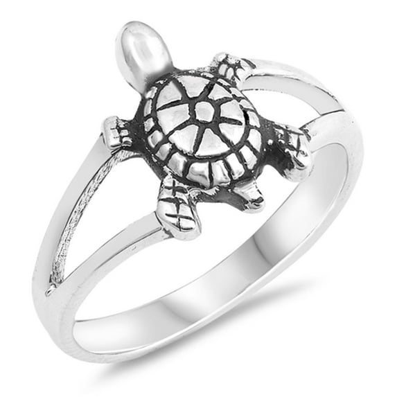 Oxidized Hawaiian Tropical Turtle Animal Ring Sterling Silver Band 925 Jewelry Female Male Size 7