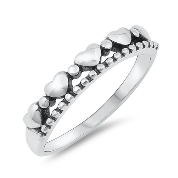 Oxidized Heart Tiara Promise Purity Ring 925 Sterling Silver Band Jewelry Female Male Unisex Size 4