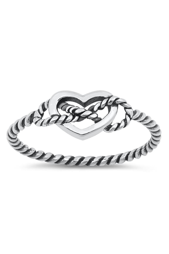 Oxidized Infinity Rope Love Knot Heart Ring .925 Sterling Silver Band Jewelry Female Male Size 9