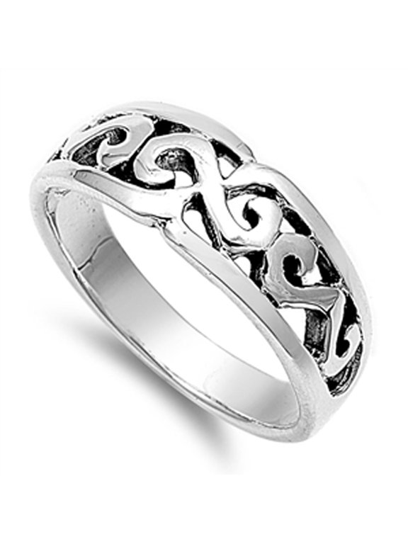Oxidized Infinity Wave Filigree Ring .925 Sterling Silver Band Jewelry Female Male Unisex Size 5