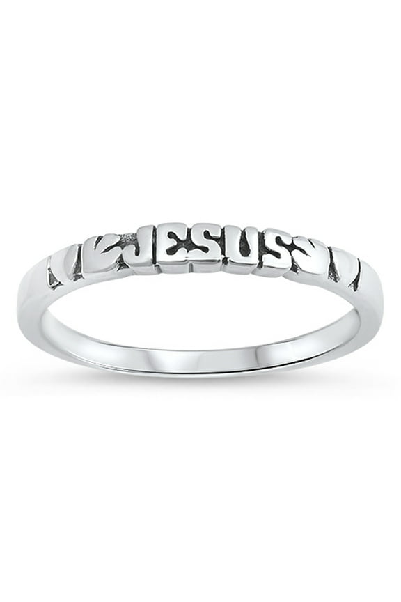Oxidized Jesus Dove Heart Stacking Ring .925 Sterling Silver Band Jewelry Female Male Unisex Size 8