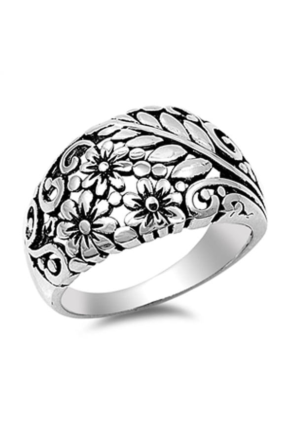 Oxidized Karen's Flower Leaf Filigree Ring .925 Sterling Silver Band Jewelry Female Male Size 12