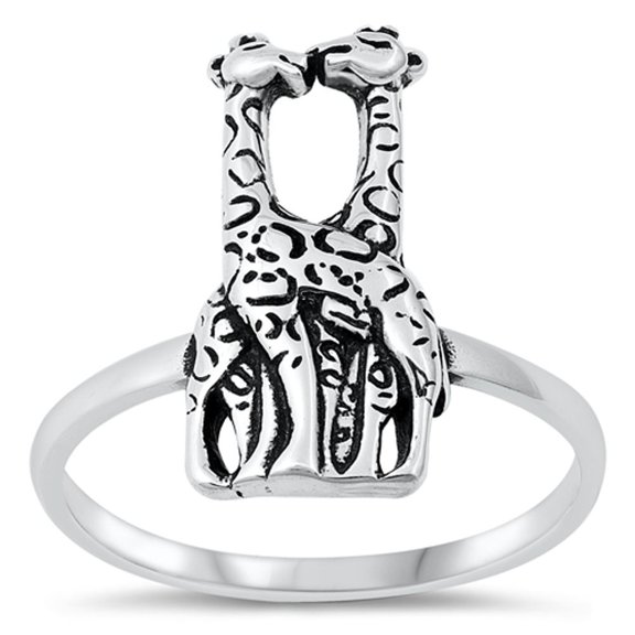 Oxidized Kissing Giraffes Ring .925 Sterling Silver Band Jewelry Female Male Unisex Size 7