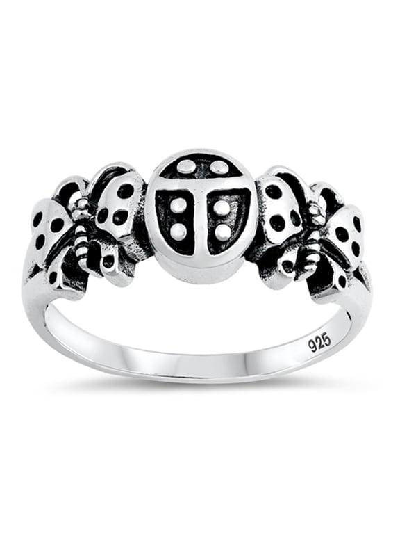 Oxidized Ladybug Butterfly Animal Ring .925 Sterling Silver Band Jewelry Female Male Unisex Size 5
