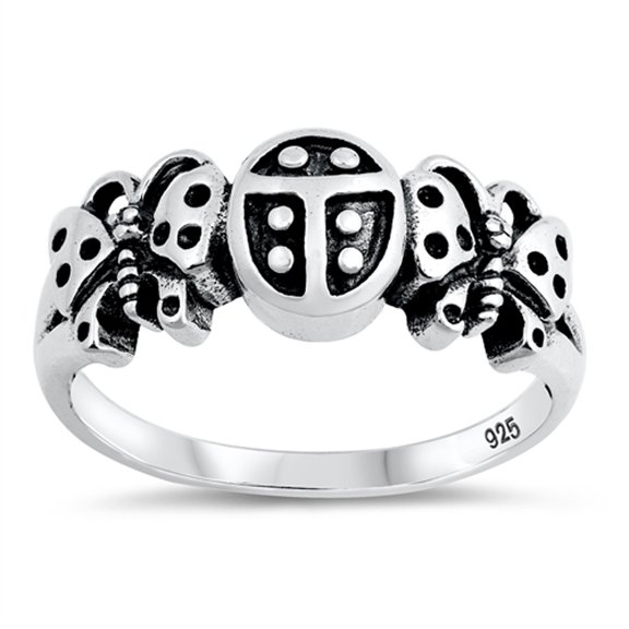 Oxidized Ladybug Butterfly Animal Ring .925 Sterling Silver Band Jewelry Female Male Unisex Size 6