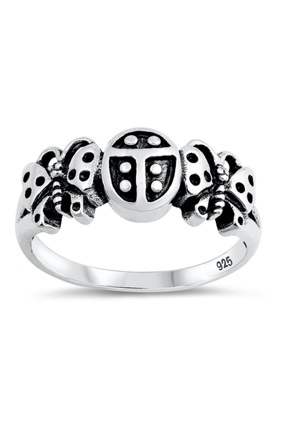 Oxidized Ladybug Butterfly Animal Ring .925 Sterling Silver Band Jewelry Female Male Unisex Size 8