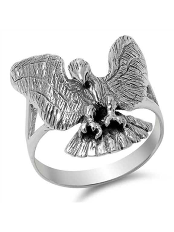 Oxidized Large Eagle Bird Animal Talon Ring 925 Sterling Silver Band Jewelry Female Male Size 9