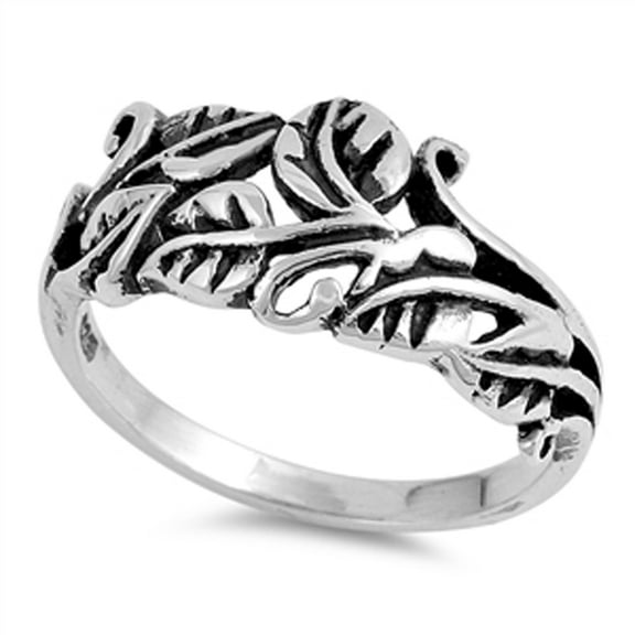 Oxidized Leaf Filigree Floral Tree Ring .925 Sterling Silver Band Jewelry Female Male Unisex Size 6