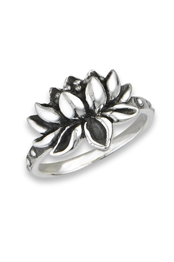 Oxidized Lotus Pond Water Flower Ring .925 Sterling Silver Band Jewelry Female Male Unisex Size 7
