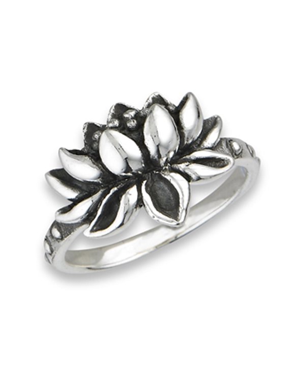 Oxidized Lotus Pond Water Flower Ring .925 Sterling Silver Band Jewelry Female Male Unisex Size 9