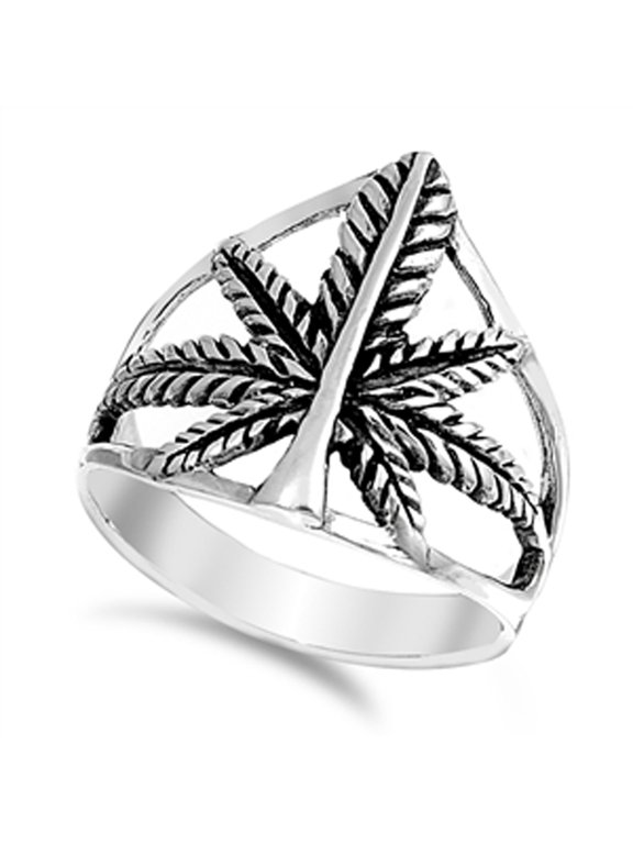 Oxidized Marijuana Pot Weed Leaf Ring .925 Sterling Silver Band Jewelry Female Male Unisex Size 9