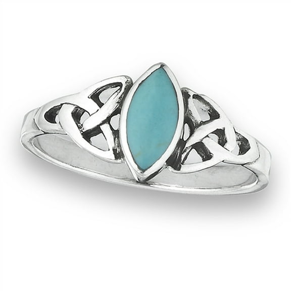 Oxidized Marquise Simulated Turquoise Ring 925 Sterling Silver Celtic Knot Band Blue CZ Female Size 6